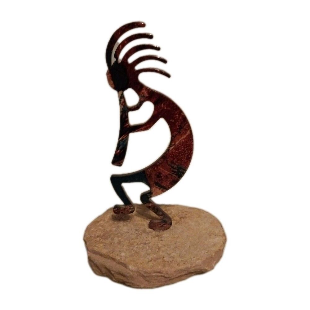 LaZart Kokopelli Flute Metal Sculpture on Sandstone Base Southwest Decor